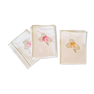 Set of 8 old white embroidered towels