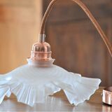 White pleated glass pendant lamp – electric mounting copper color