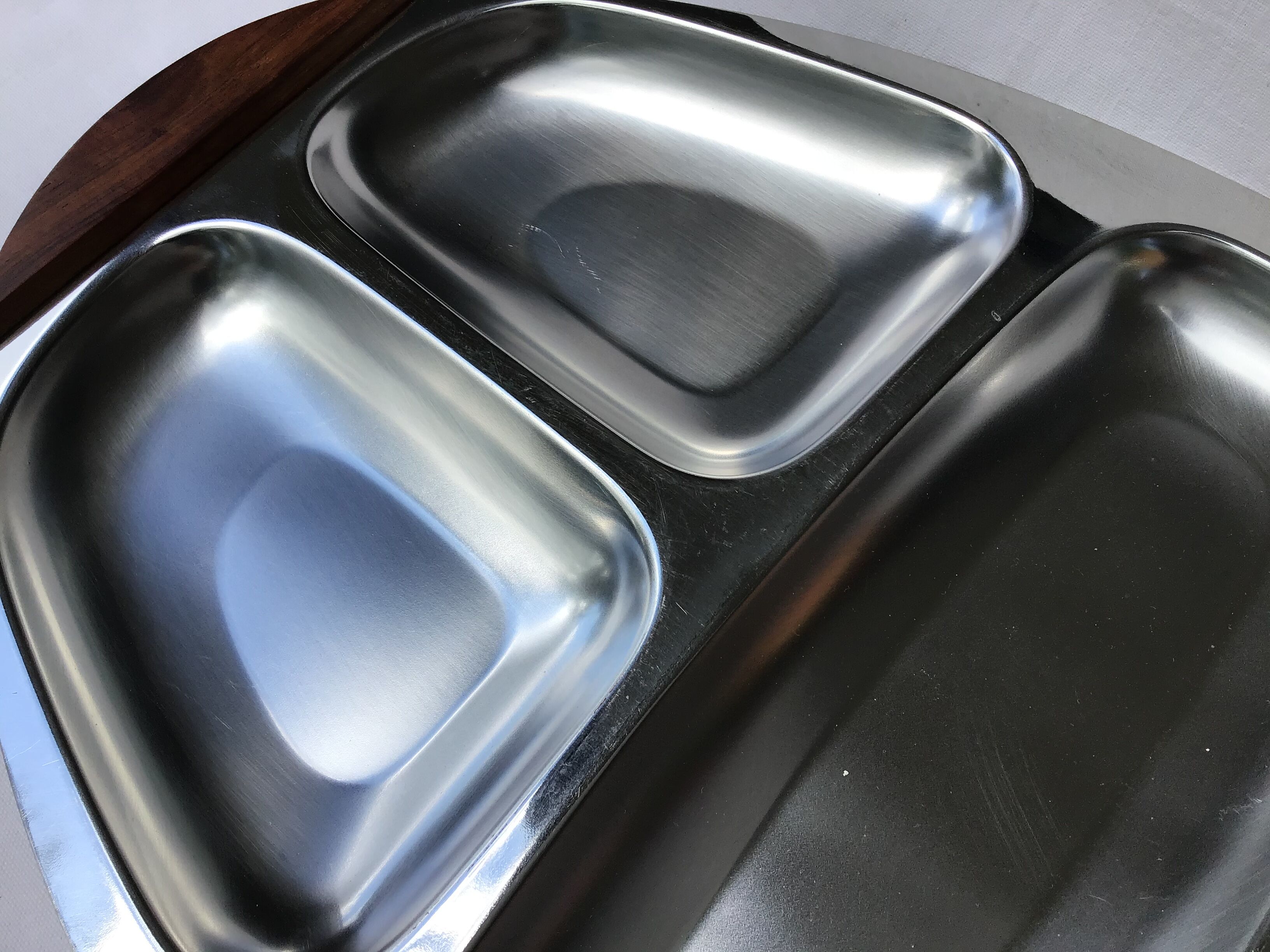 Stainless steel and teak compartmented tray