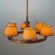6 wooden paper head chandeliers with brass details, 1960s, Germany