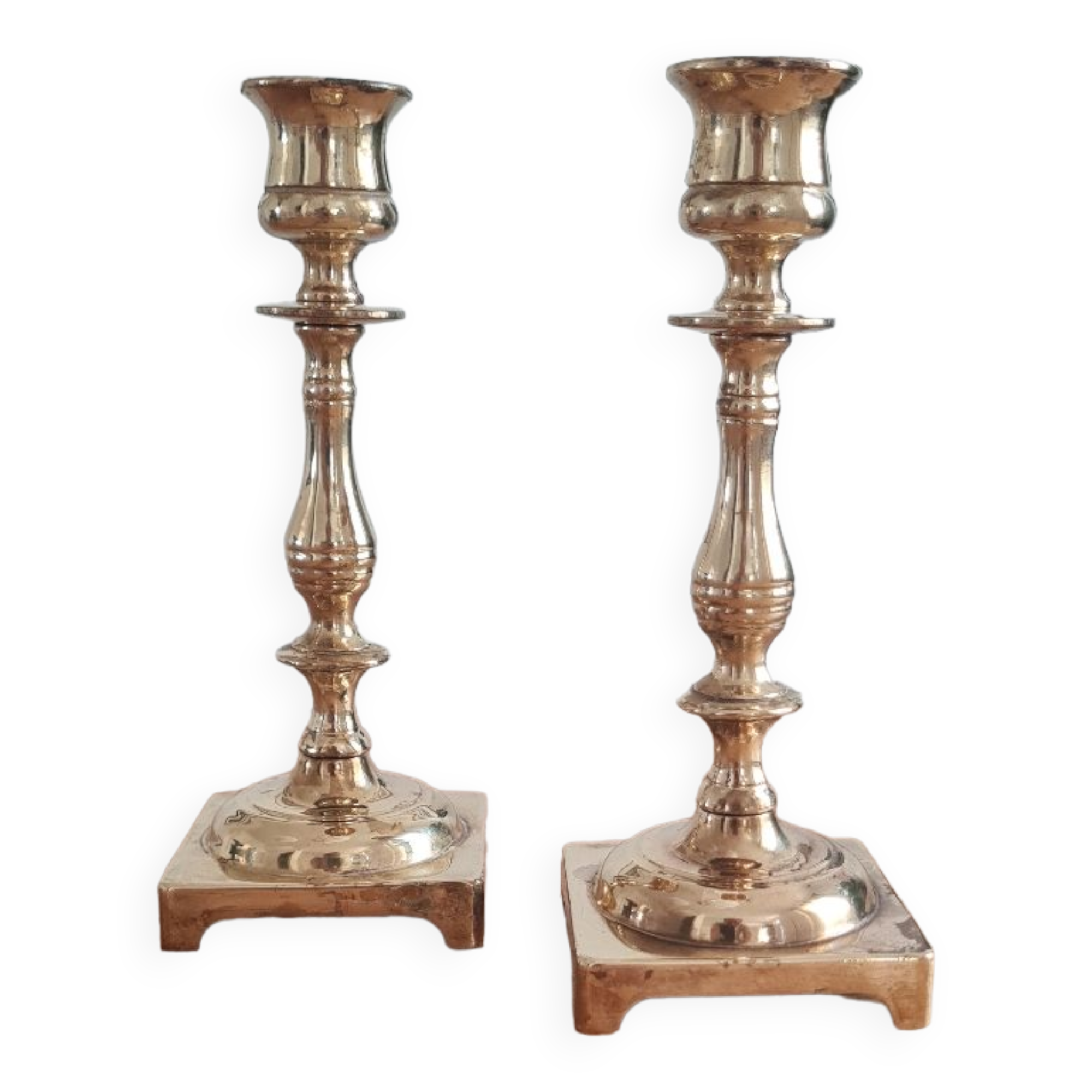 Pair of golden brass candle holders