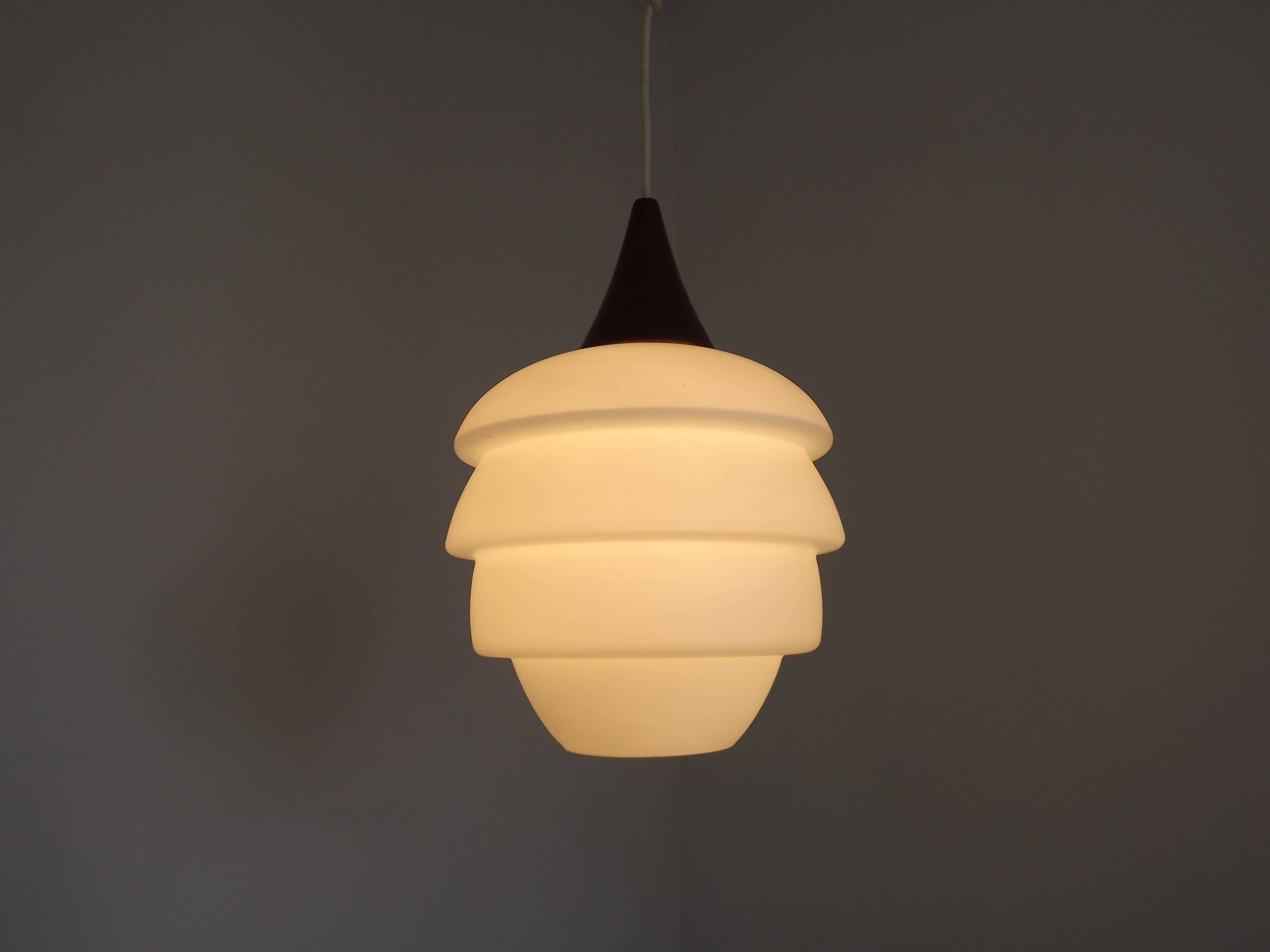 French Vintage Retro Ceiling Light 1960s/70s White Glass Tiered Shade 5589
