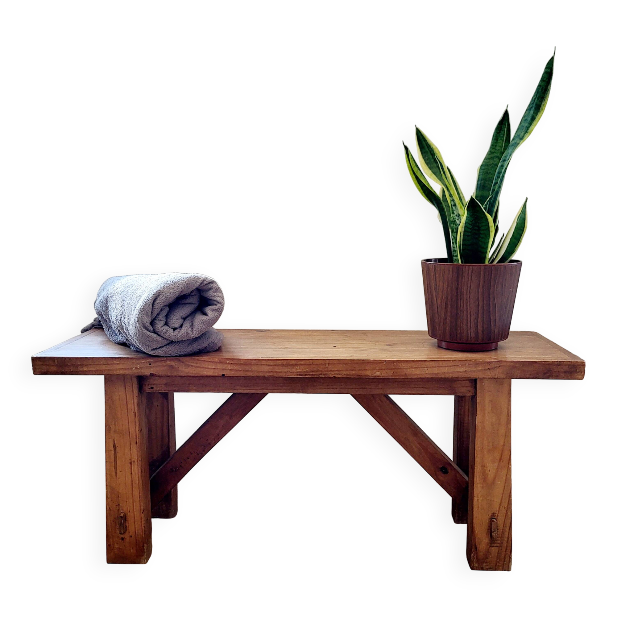 Banc vintage en bois, fabriqué artisanalement, style rustique