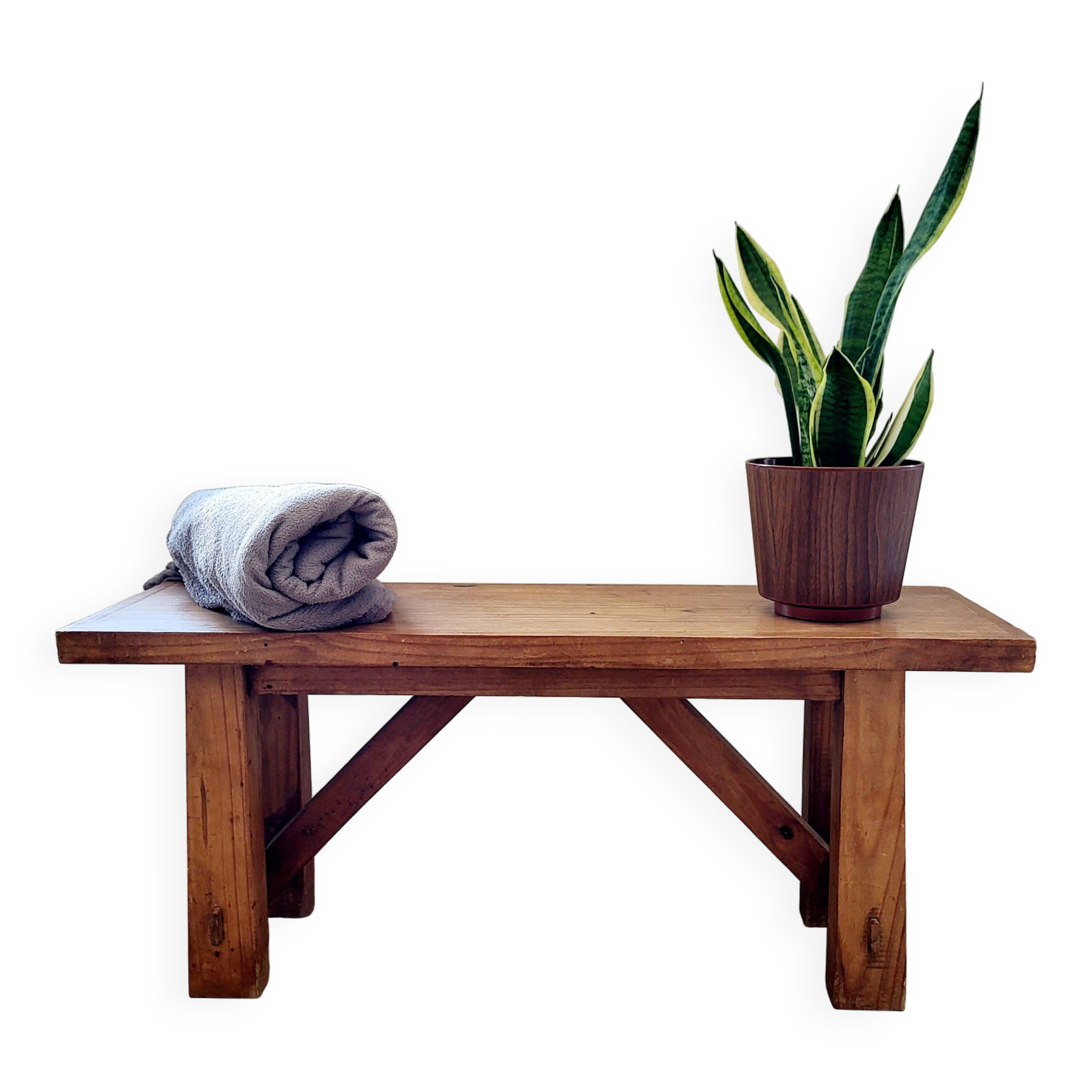 Banc vintage en bois, fabriqué artisanalement, style rustique