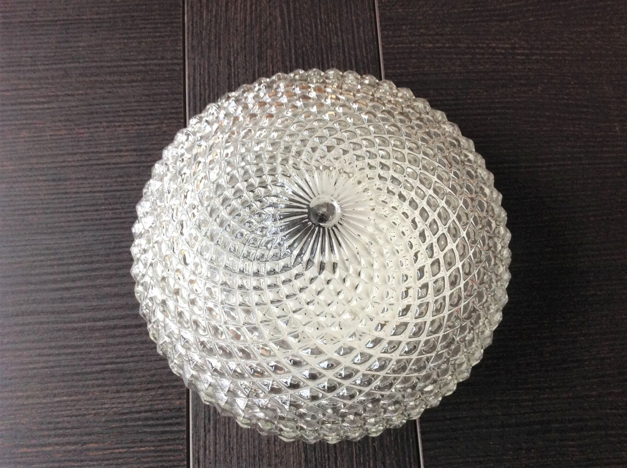 Round glass ceiling lamp diamond tips, vintage 60/70s