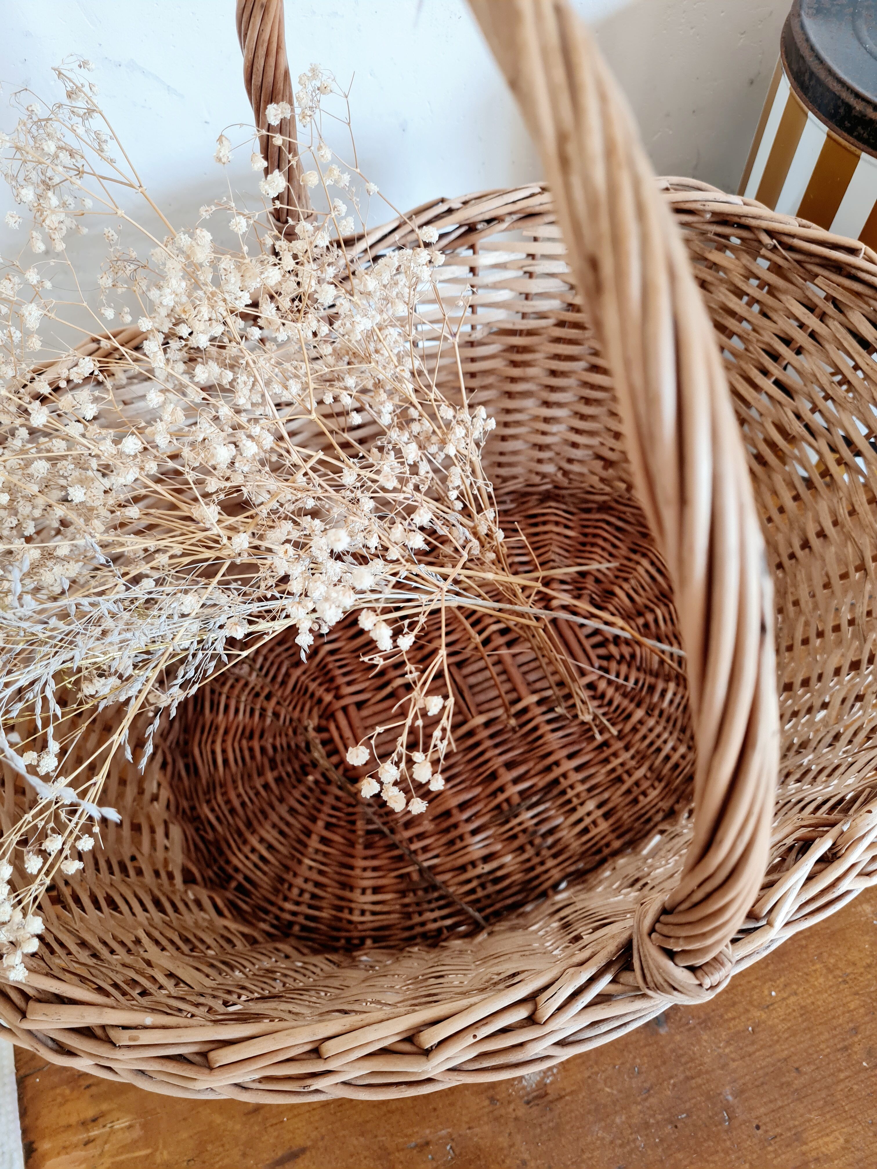 Old basket in woven rattan