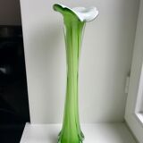 Vase soliflore en opaline et verre vert pomme style murano années 60-70