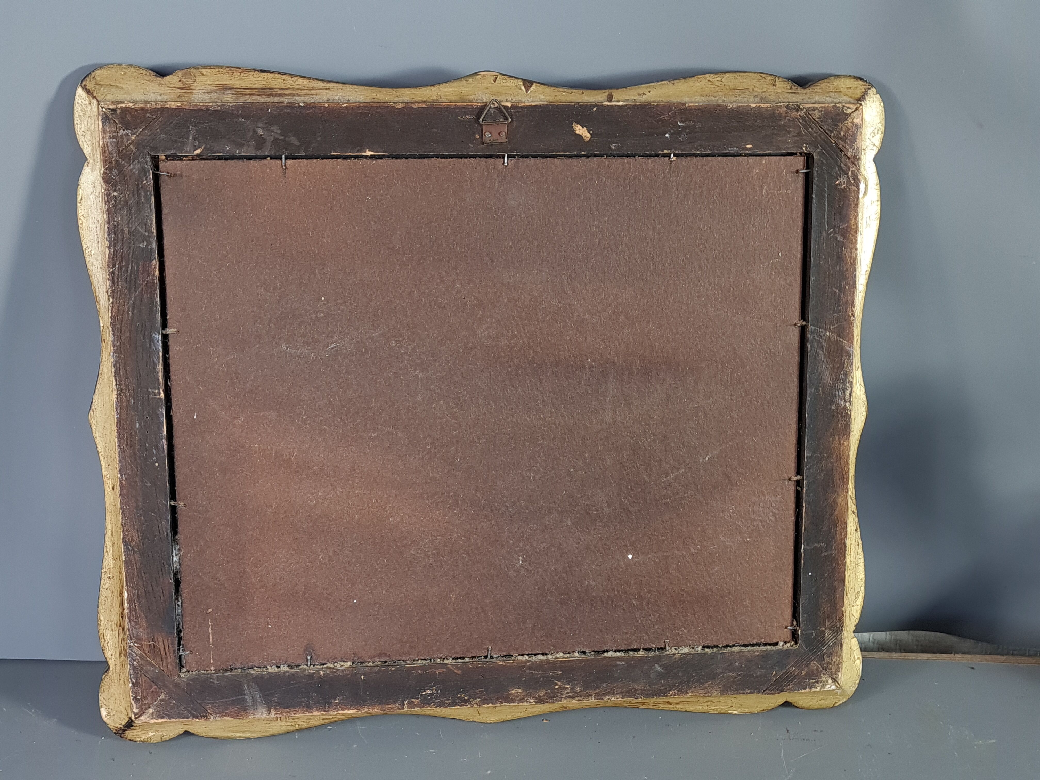 Italian mirror, key frame, vintage 50, engraved wood - gilded 39x32 cm SB