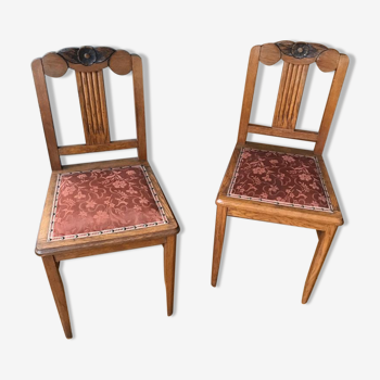 Set of 2 art deco oak chairs