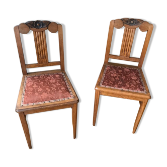 Set of 2 art deco oak chairs