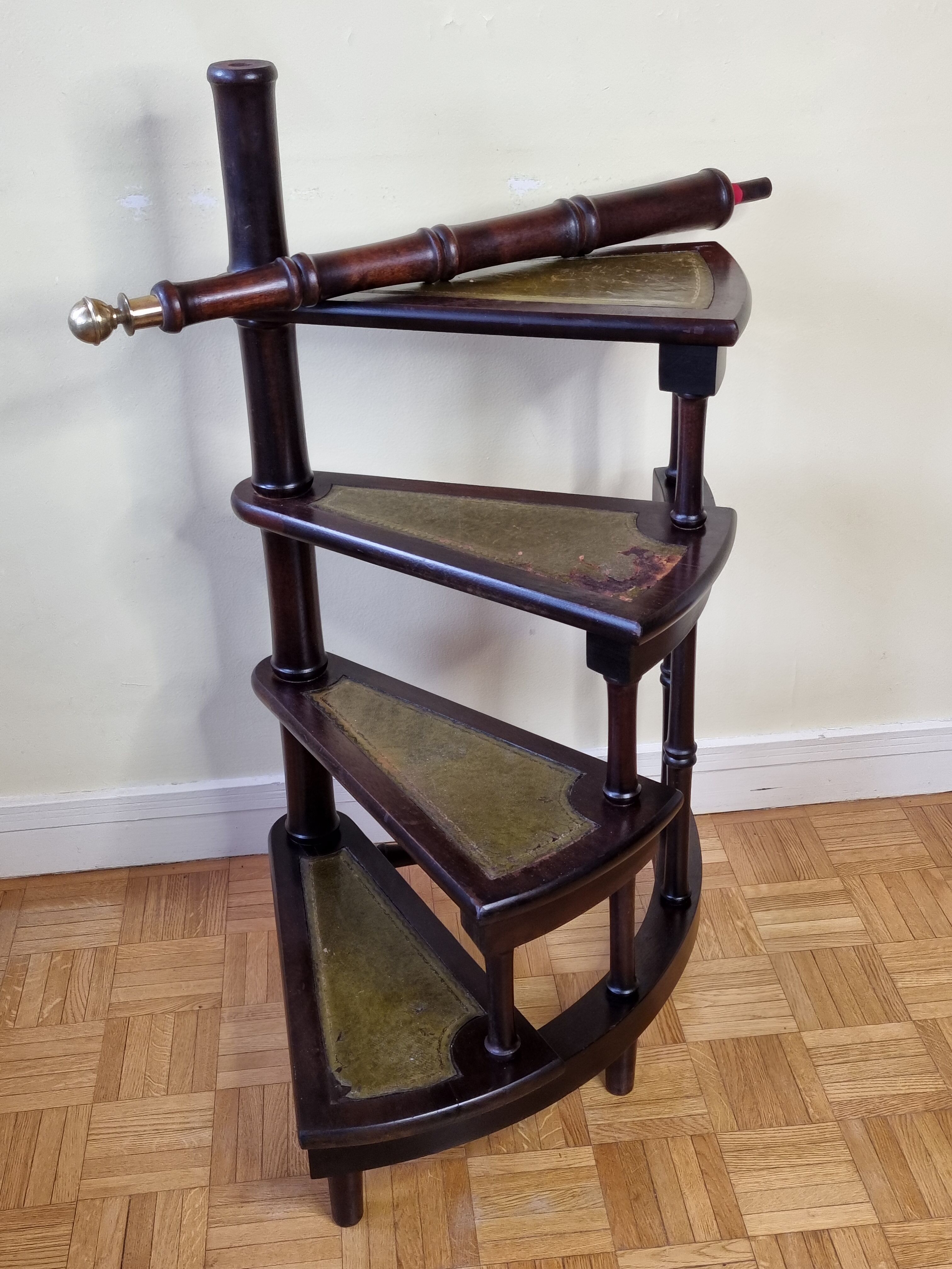 Victorian-style mahogany style library staircase circa 1900