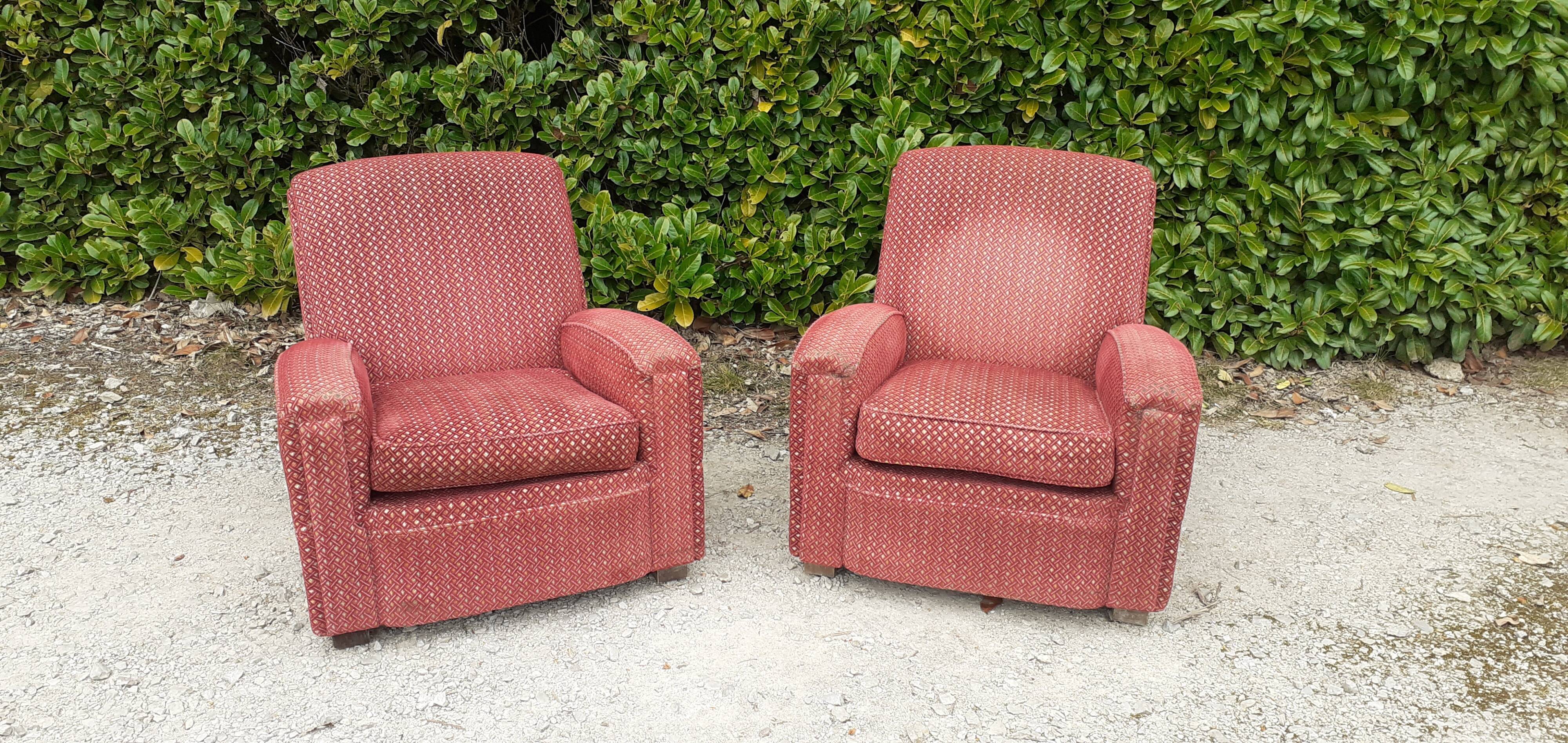 Pairs of art deco club armchairs in red fabrics year 30
