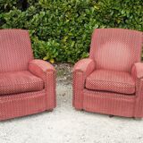 Pairs of art deco club armchairs in red fabrics year 30