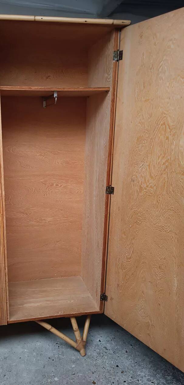 Vintage 1960s split bamboo and rattan wardrobe