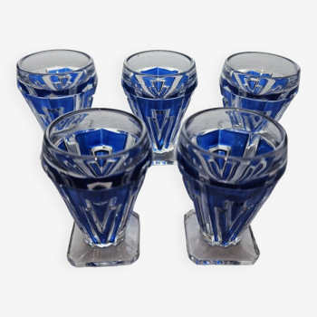 Josef Inwald 5 verres anciens à apéritif / vermuth Art Deco Blue Sphinx