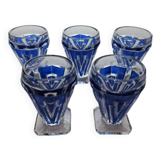 Josef Inwald 5 verres anciens à apéritif / vermuth Art Deco Blue Sphinx