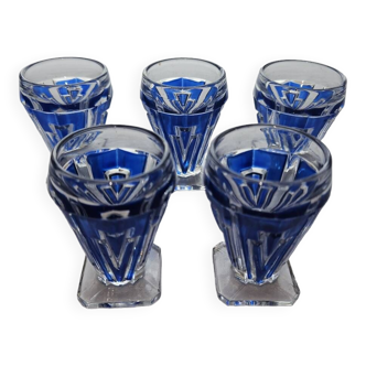 Josef Inwald 5 old aperitif / vermuth glasses Art Deco Blue Sphinx