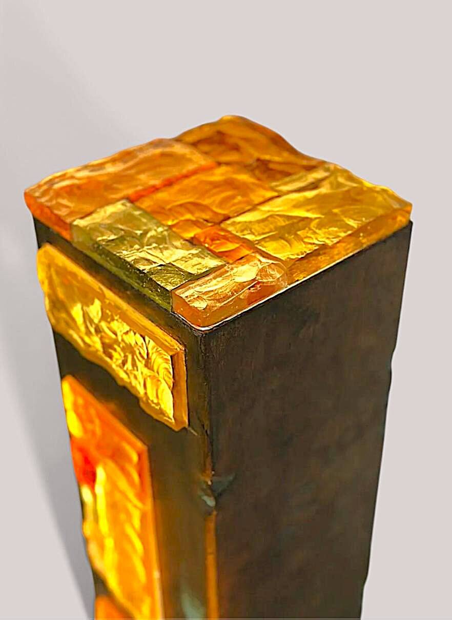 1970s Longobard Floor Lamp – Hammered Glass & Wrought Iron, Italy