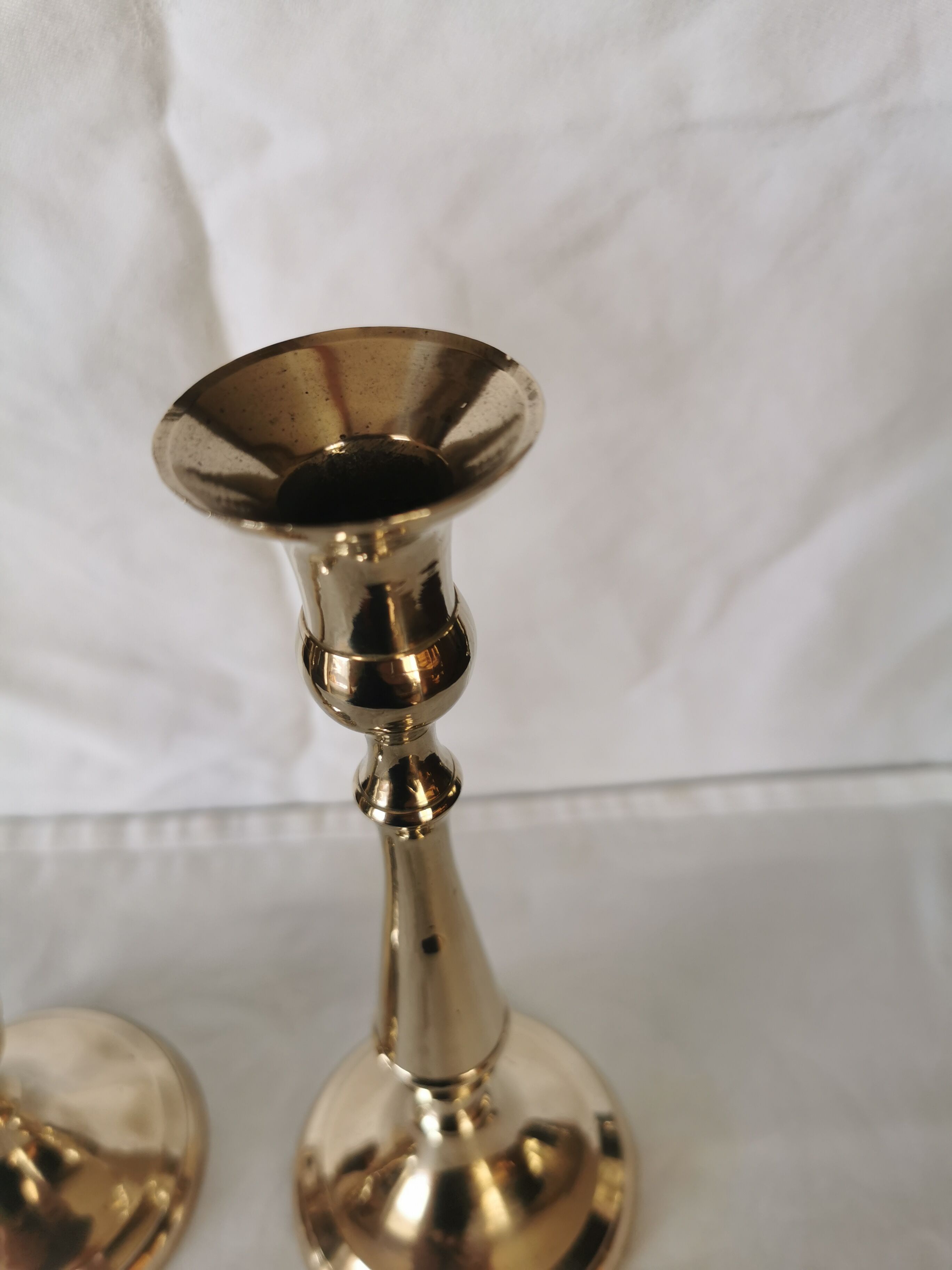 3 Old candle holders in solid golden brass