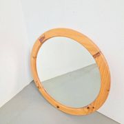 Scandinavian Round Pine Mirror, 1970s