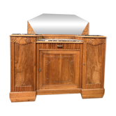 Art Deco buffet in carved walnut, marble and large mirror – 1930s