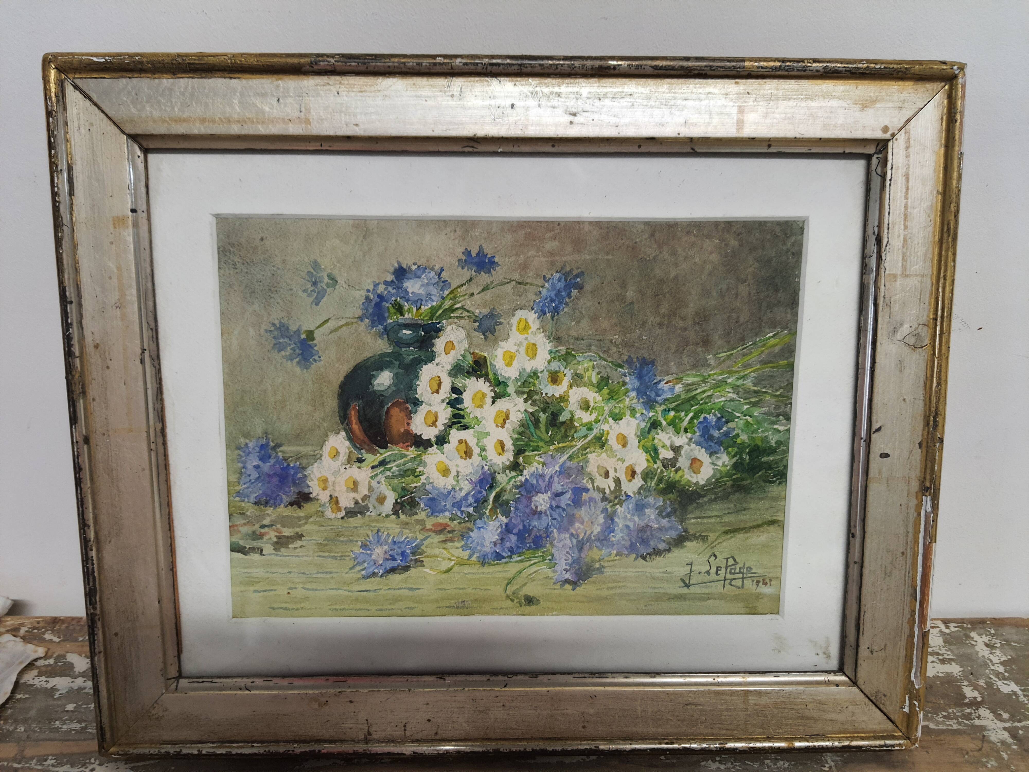 Watercolor painting signed Bouquet de fleurs
