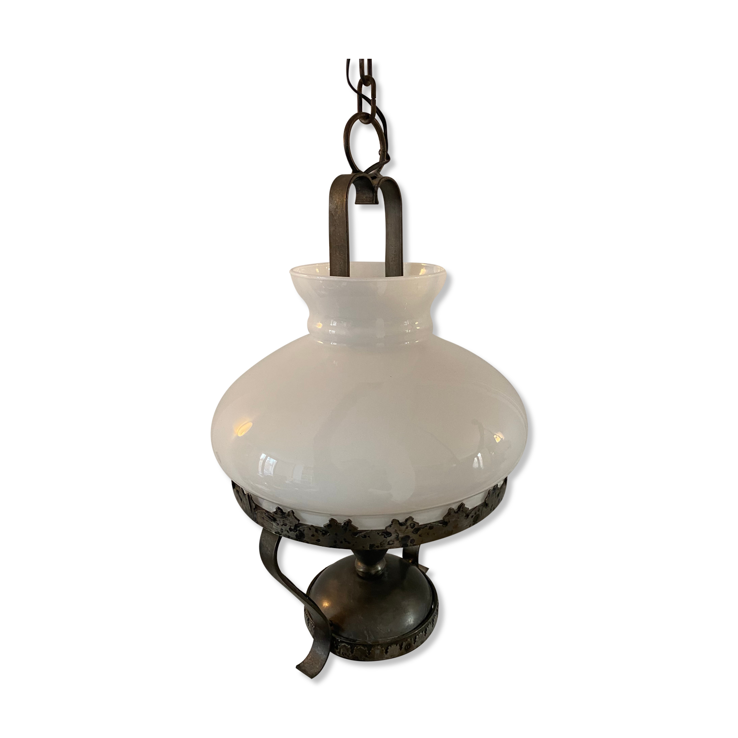 Metal chandelier and opaline glass gloss