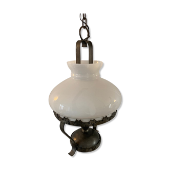 Metal chandelier and opaline glass gloss