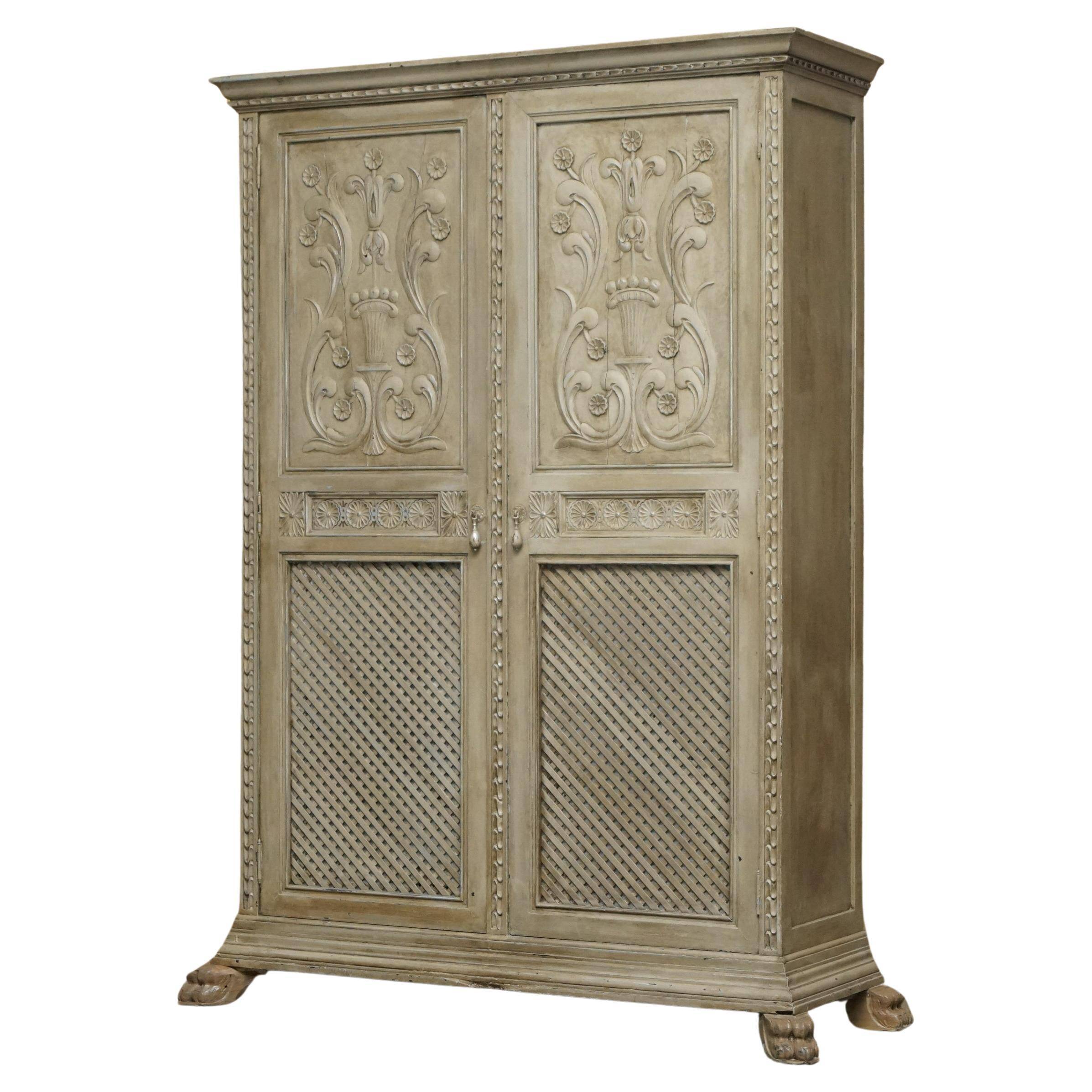 Jacobean Revival armoire, hand-carved, painted - 1840-1860