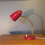 Red vintage bedside lamp in aluminum and brass - 50s