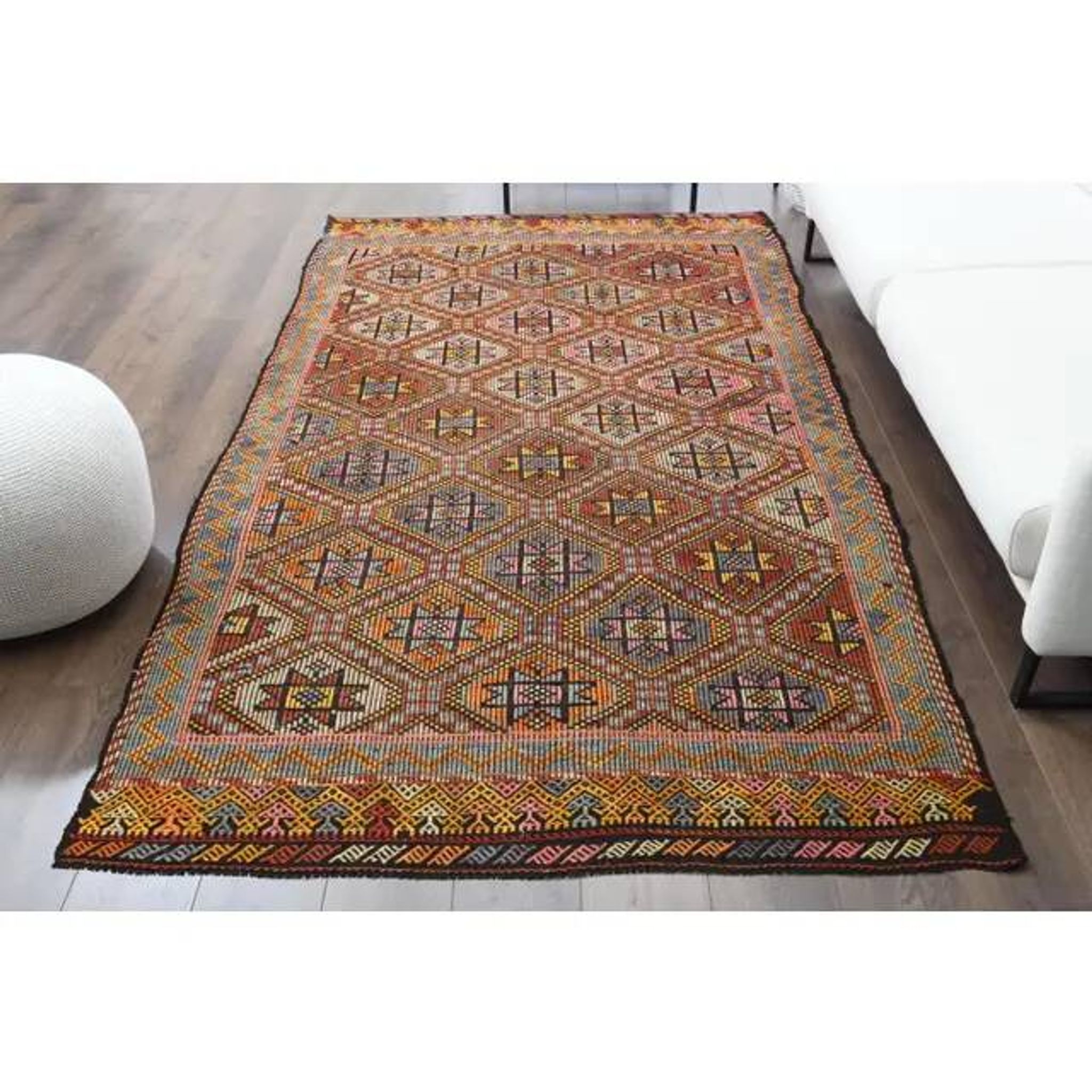 1970s Vintage Turkish Hand-Knotted Wool Cotton Brown Area Rug 157x277