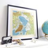 North Pole Arctic Ocean Greenland Iceland vintage map from 1950