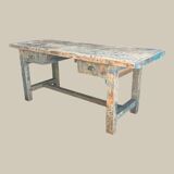 Blue patina beech drawer console established in 1940.