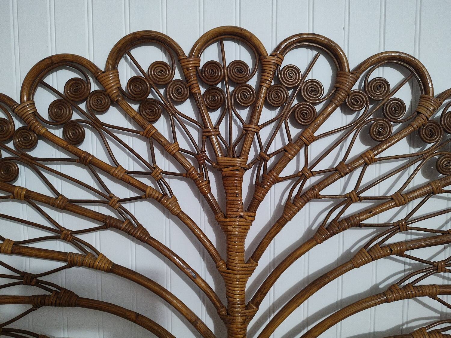 Vintage rattan “Peacock” headboard