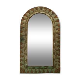 Miroir vintage en cuivre,laiton et argent métal martelé