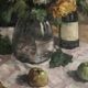 Large still life painting oil on canvas HST flowers wine