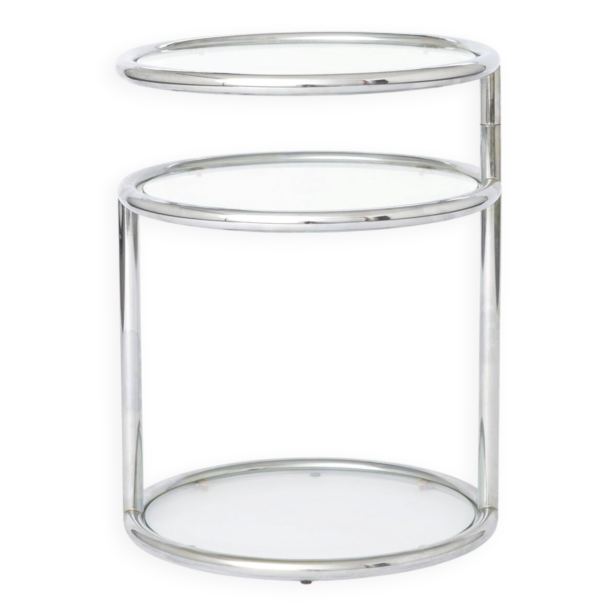 Table d'appoint vintage en chrome et verre, Allemagne années 1970, style mid-century moderne ronde.