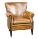 Cognac-colored sheep leather armchair finished with decorative nails