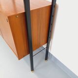 Vintage Italian double modular shelf bookcase in teak and metal