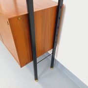 Vintage Italian double modular shelf bookcase in teak and metal