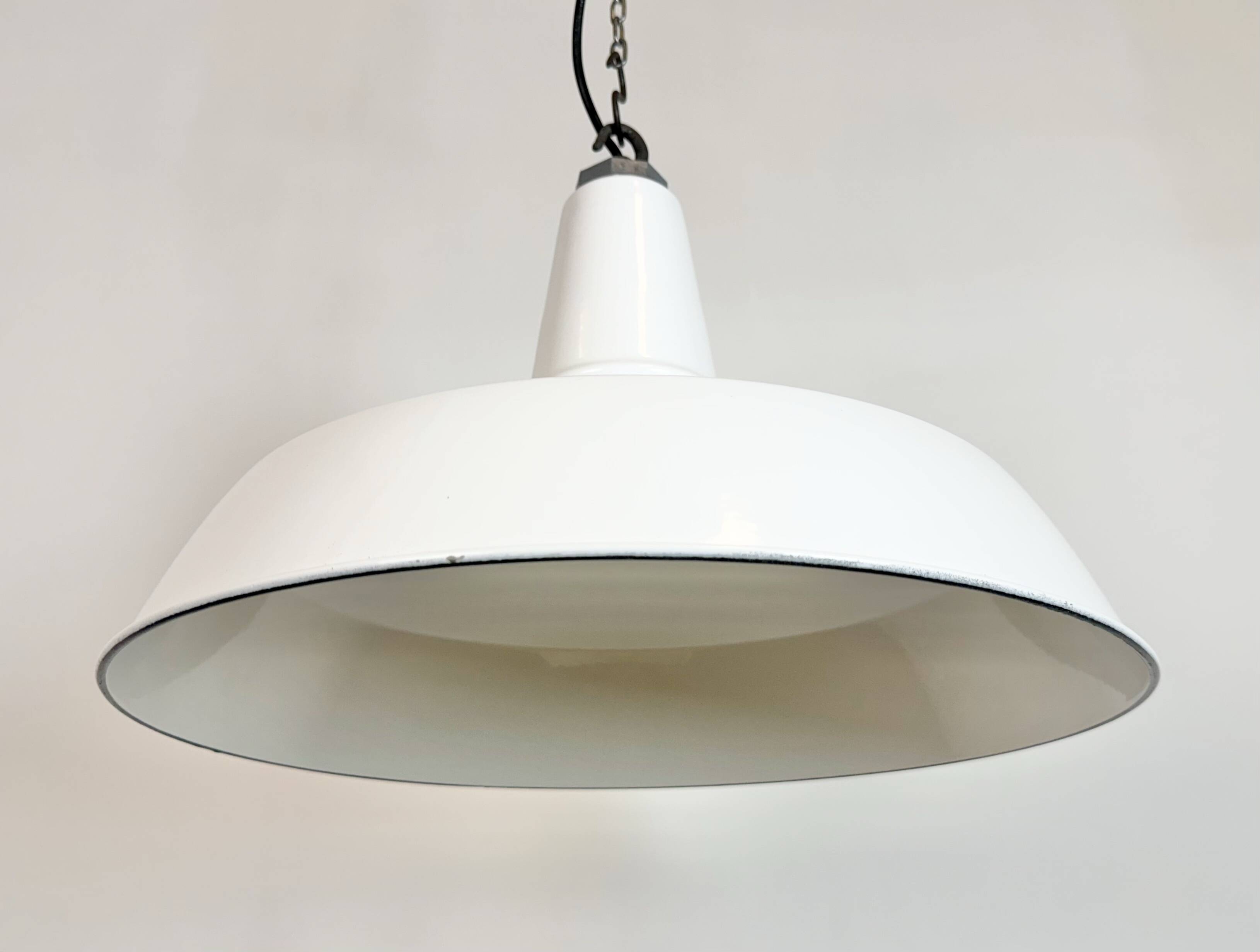 Industrial White Enamel Factory Pendant Lamp from Benjamin USA, 1960s