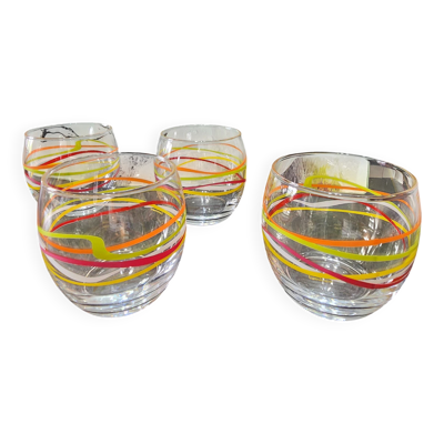 4 verres a eau whisky luminarc motif lignes spirales colorees vintage