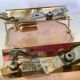 Pair of old brass wall lamps cut glass