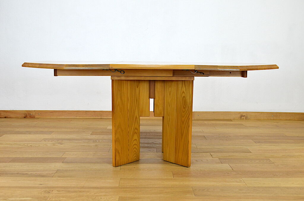 Table de repas en orme vintage Maison Regain, 1980