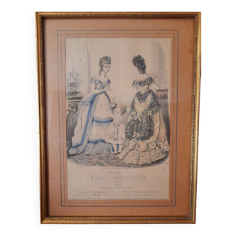 Golden frame with old engraving Journal des Demoiselles