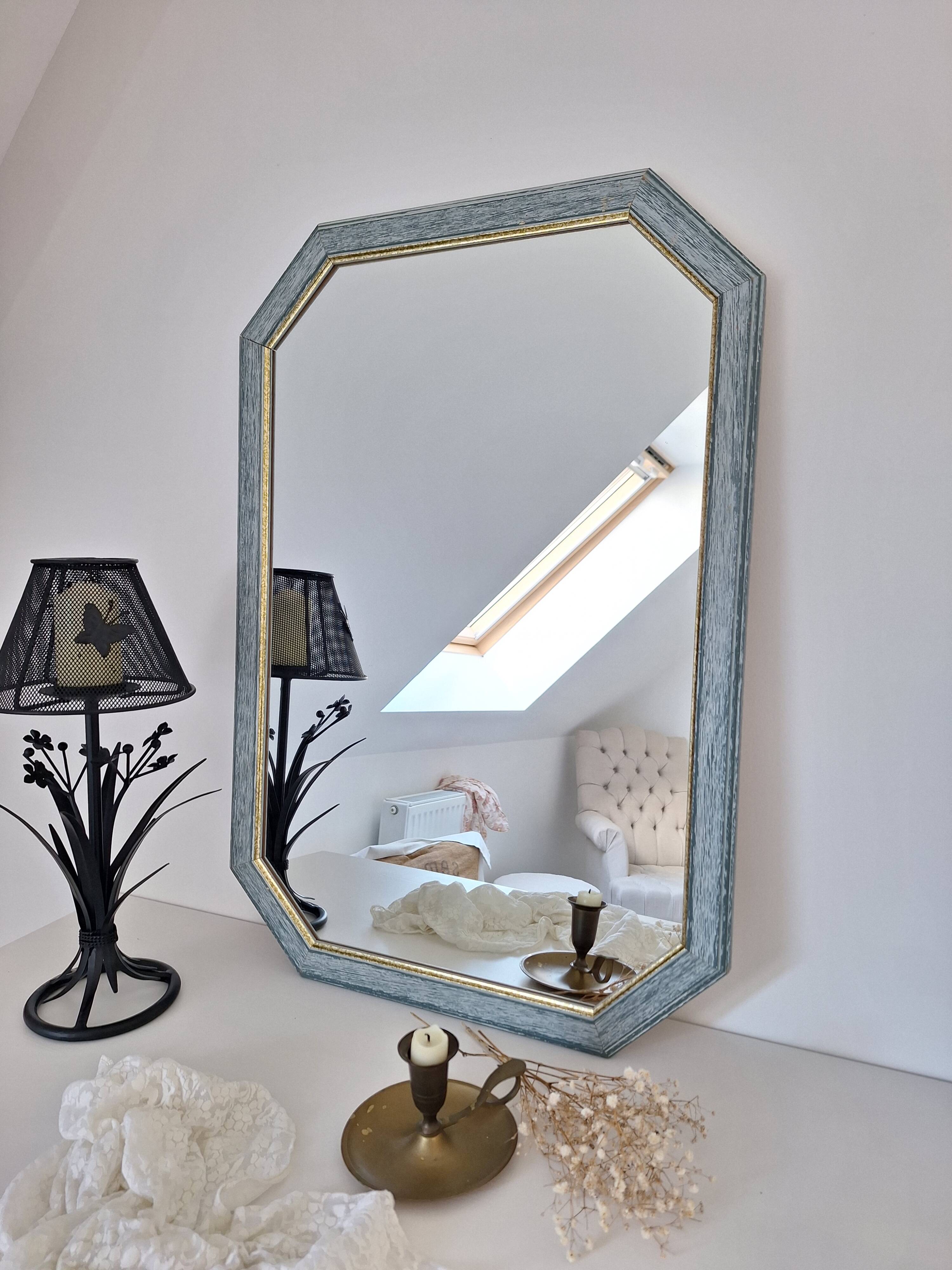 Vintage blue octagon mirror