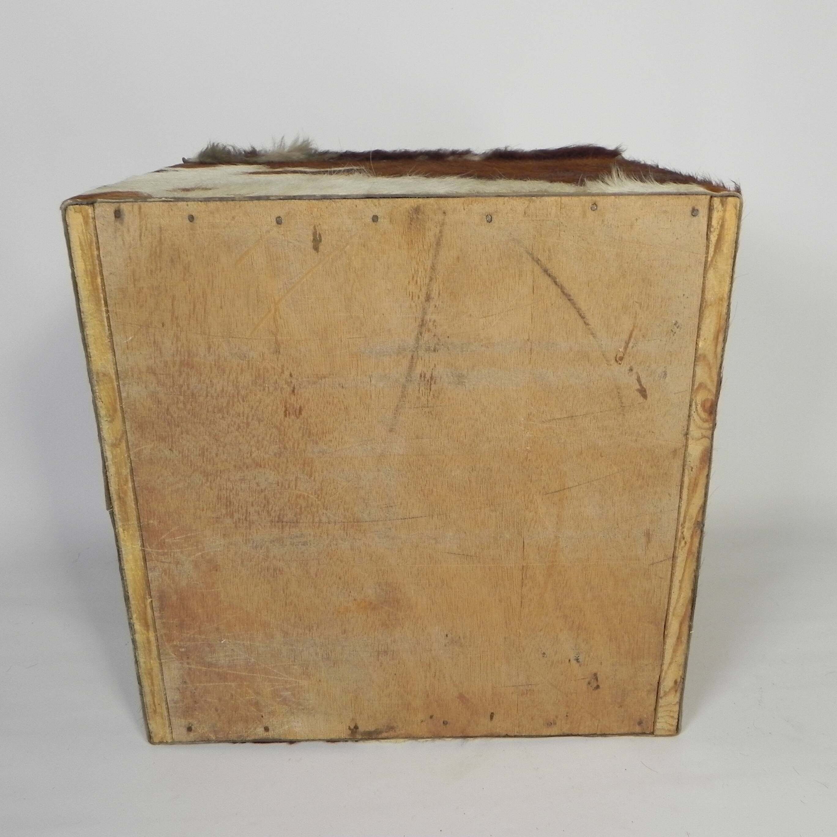 Vintage pouffe, storage chest upholstered in cowhide, Netherlands 1950s