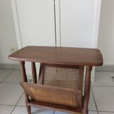 Vintage wooden and cane magazine rack Side table