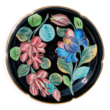 Large Decorative Enamelled Ceramic Plate — Vallauris — Floral Decoration