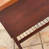 Vintage teak side table with metal magazine rack